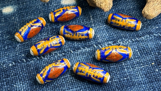 Vintage Chinese Ceramic Bead - Puffy Tube - 12mm x 27mm