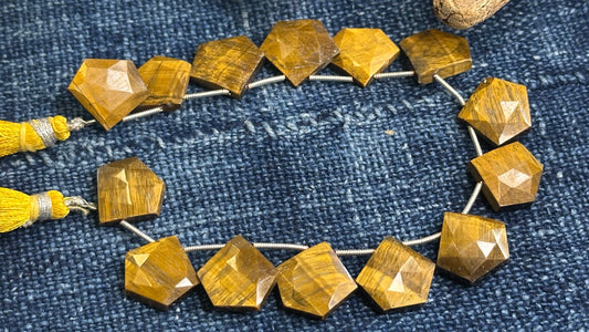Golden Tiger Eye Bead Strand - Faceted Drops - 15mm x 17mm - 8”