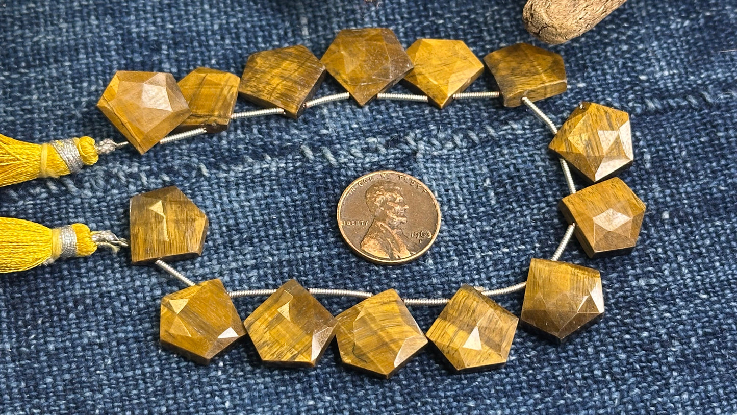 Golden Tiger Eye Bead Strand - Faceted Drops - 15mm x 17mm - 8”