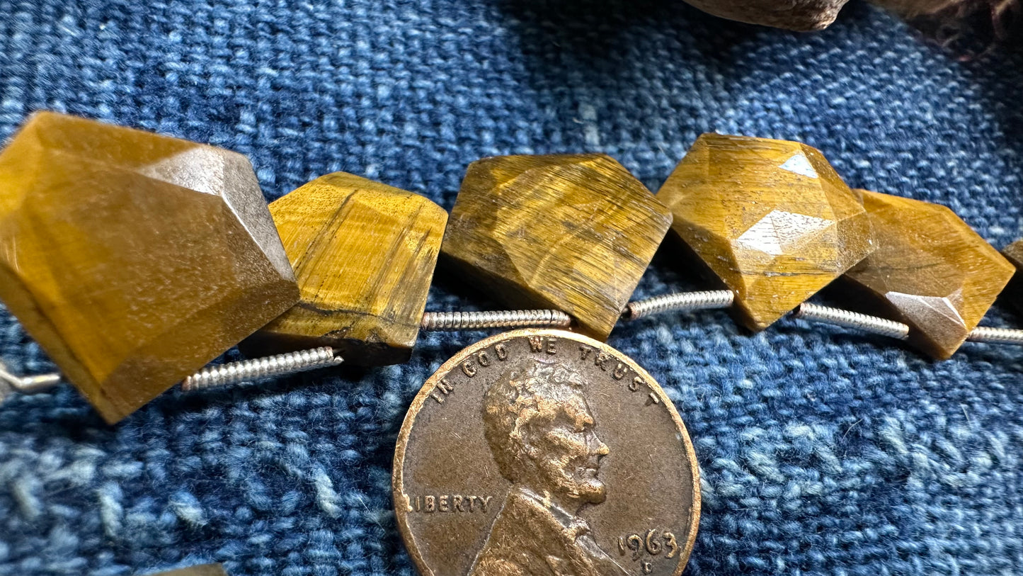 Golden Tiger Eye Bead Strand - Faceted Drops - 15mm x 17mm - 8”