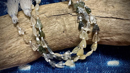 Quartz with Inclusions Bead Strand - Faceted Triangles - 9mm x 7mm - 7”