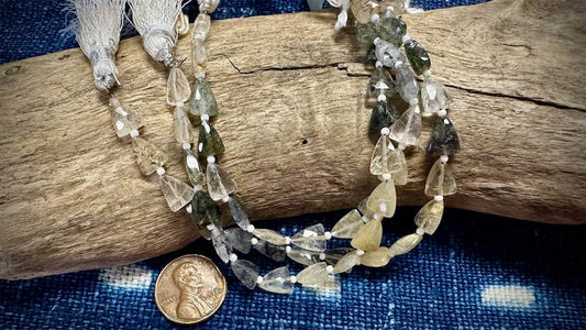 Quartz with Inclusions Bead Strand - Faceted Triangles - 9mm x 7mm - 7”