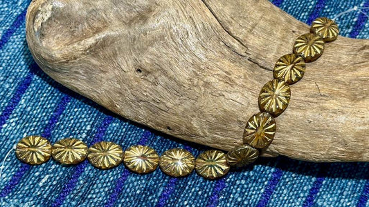 Czech Glass Strand - Oval - Transparent Amber Bead with Gold Sunburst - 14mm x 12mm - 12 Beads