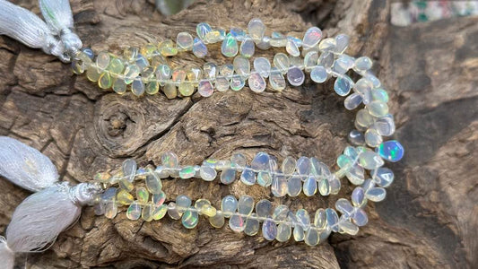 Australian Opal Bead Strand - Graduated Smooth Drops - 3.5mm x 5.5mm - 6.5mm x 8.5mm — 8”