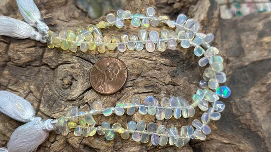 Australian Opal Bead Strand - Graduated Smooth Drops - 3.5mm x 5.5mm - 6.5mm x 8.5mm — 8”