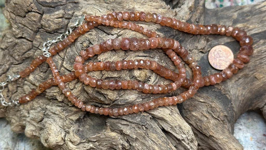 Fire Sunstone Bead Strand / Necklace - Graduated Faceted Rondelles - 4mm - 9mm — 16”
