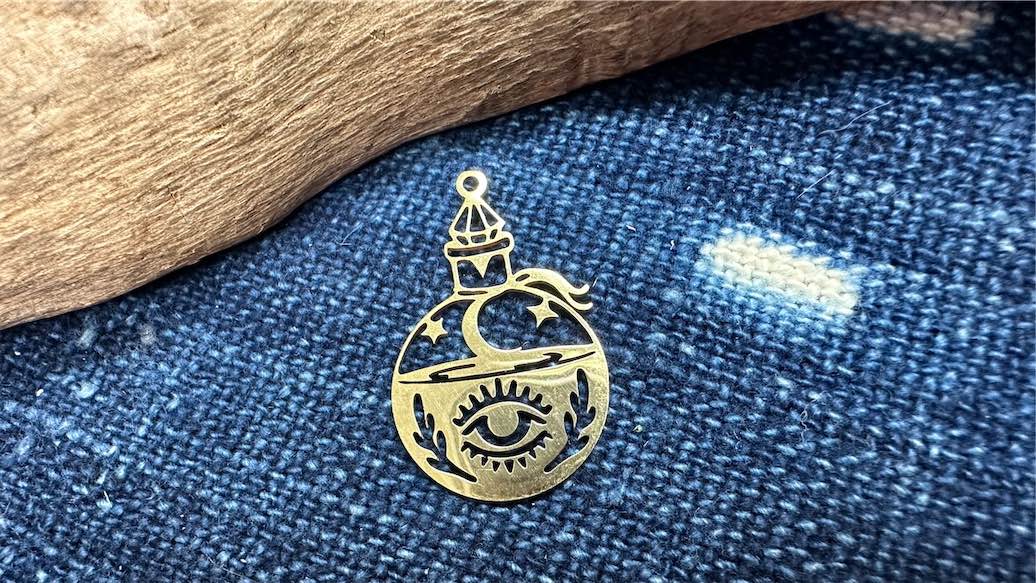 Gold Plated Stainless Steel Charm/Pendant - 32mm x 20mm - Magic Potion
