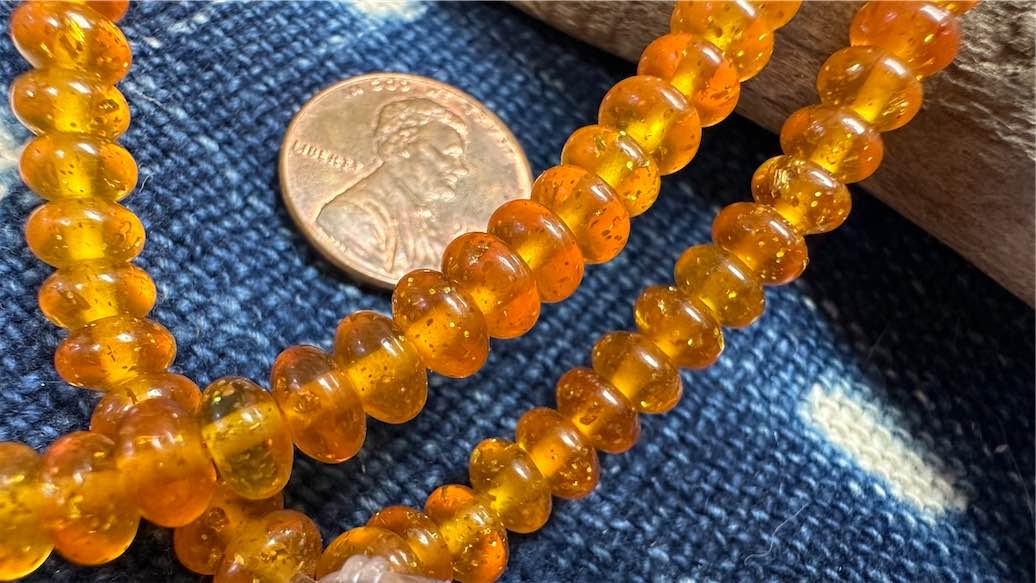 Acrylic Rondelle Bead Strand - 6mm x 4mm - Faux Amber with Gold Glitter - 16"