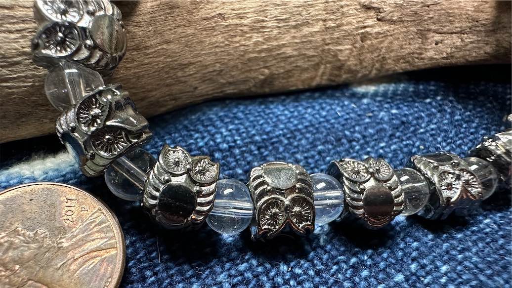 Pewter Bead Strand - 10mm x 8mm - Large Hole - Owls - 8"
