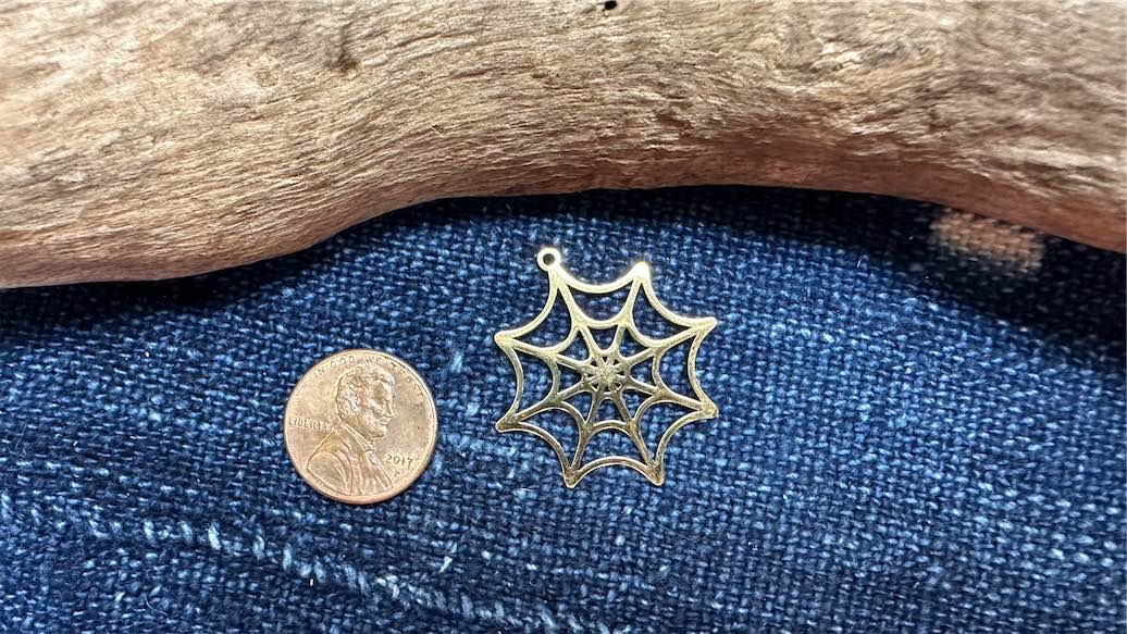 Gold Plated Stainless Steel Charm/Pendant - 32mm x 30mm - Spider Web