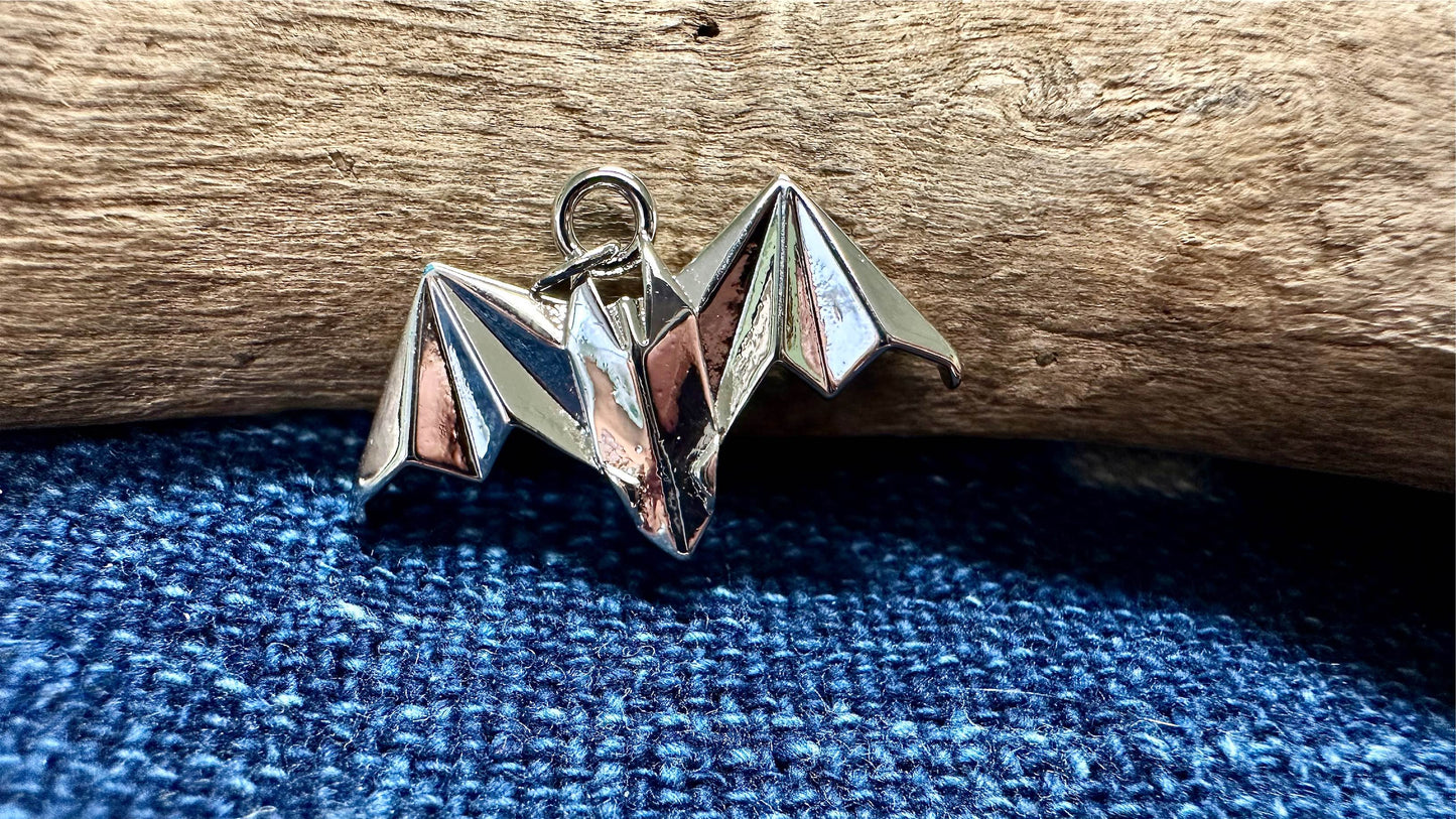 Silver Plated Brass Charm/Pendant - 32mm x 20mm - Origami Bat