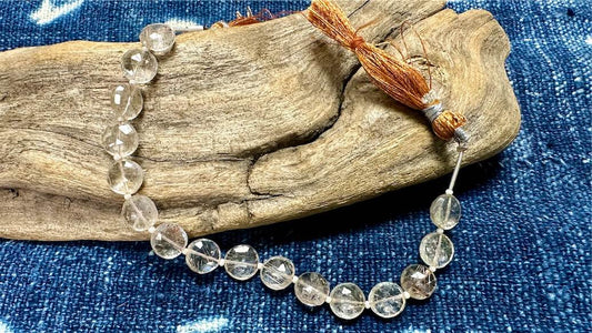 Rutilated Quartz Bead Strand - Faceted Coins - 10mm - 7”