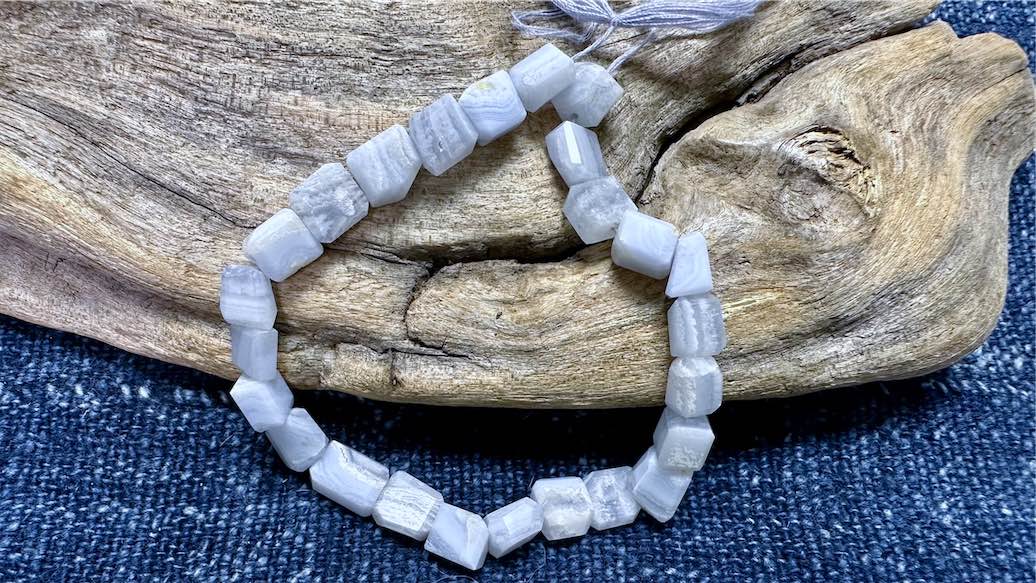 Blue Lace Agate Bead Strand - Faceted Nuggets - 9mm - 8”