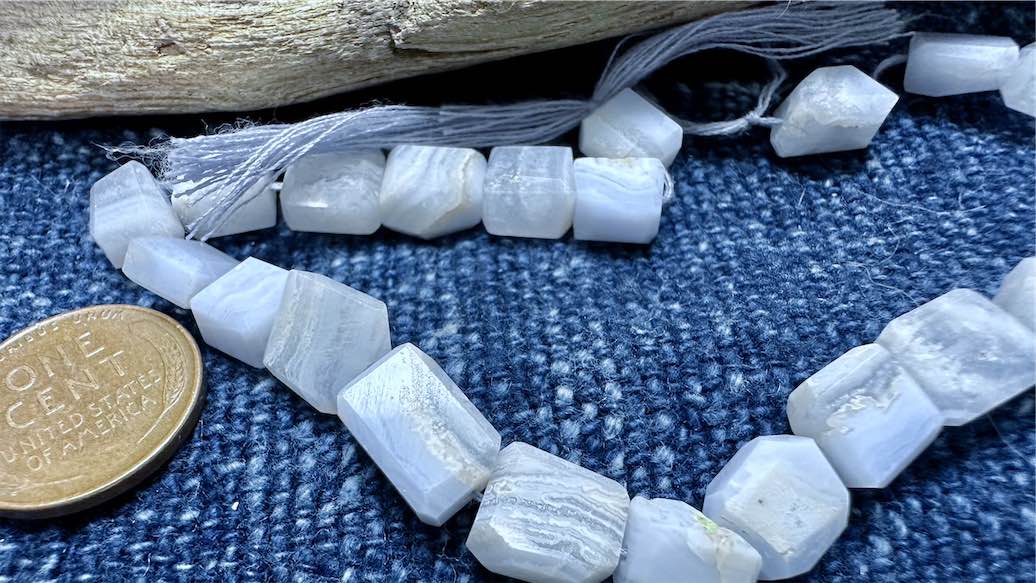 Blue Lace Agate Bead Strand - Faceted Nuggets - 9mm - 8”