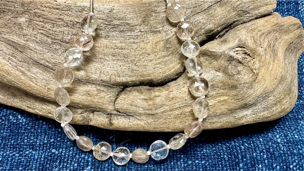Rutilated Quartz Bead Strand - Faceted Coins - 8mm - 7”