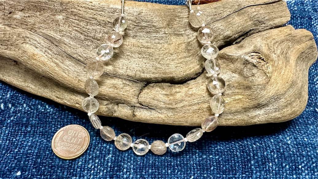 Rutilated Quartz Bead Strand - Faceted Coins - 8mm - 7”