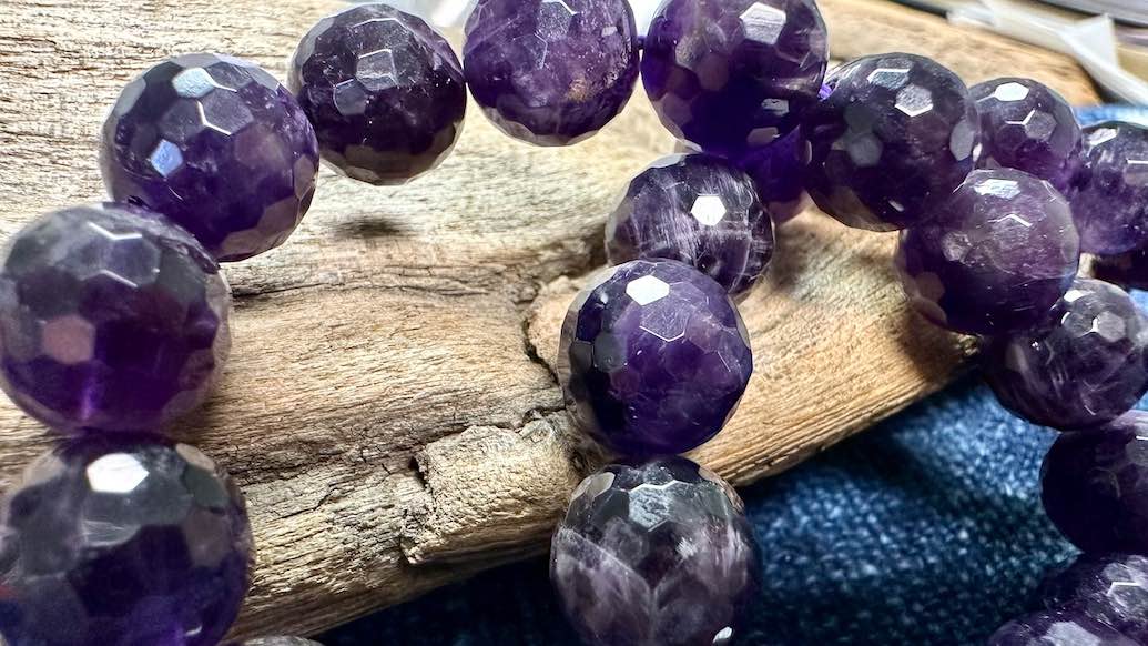 Amethyst Faceted Rounds Bead Strand - 12mm —15"