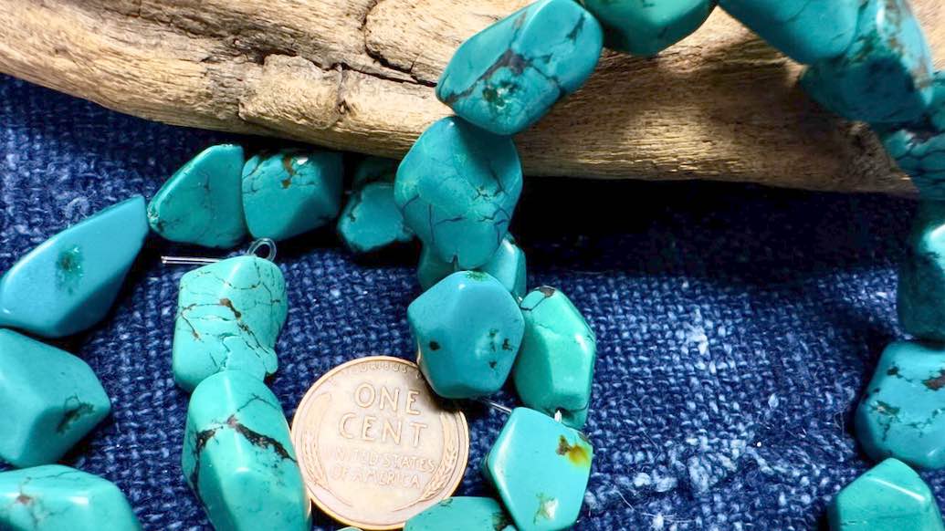 Turquoise Bead Strand - Simple-Cut Nuggets - 20mm x 12mm - 15.5”
