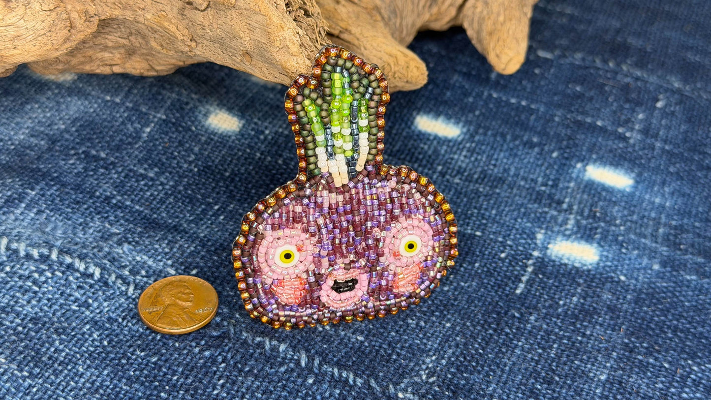 Red Onion Beaded Pin / Brooch by Andrew Thornton