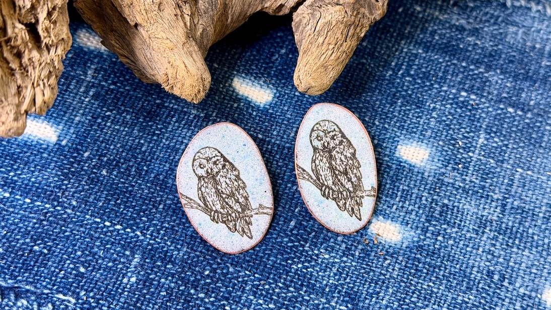 Laser-Etched Enamel Earrings by Andrew Thornton