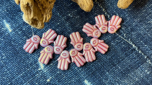 Czech Glass Strand - Hamsa - Pink AB - 20mm x 14mm - 12 Beads