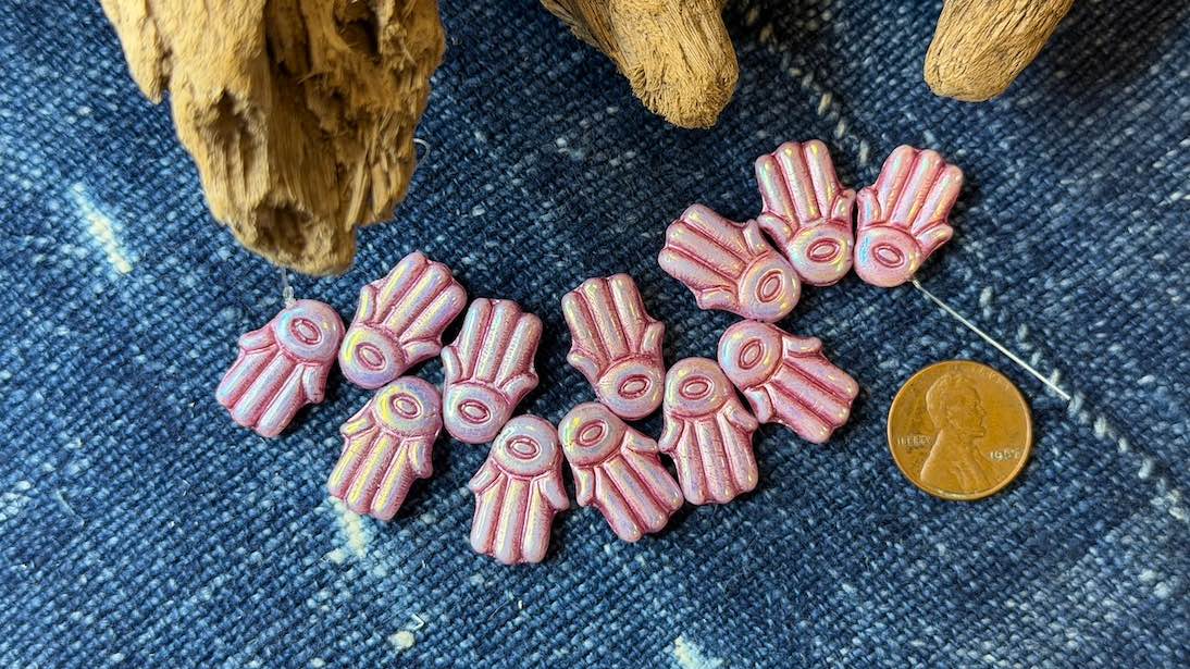 Czech Glass Strand - Hamsa - Pink AB - 20mm x 14mm - 12 Beads