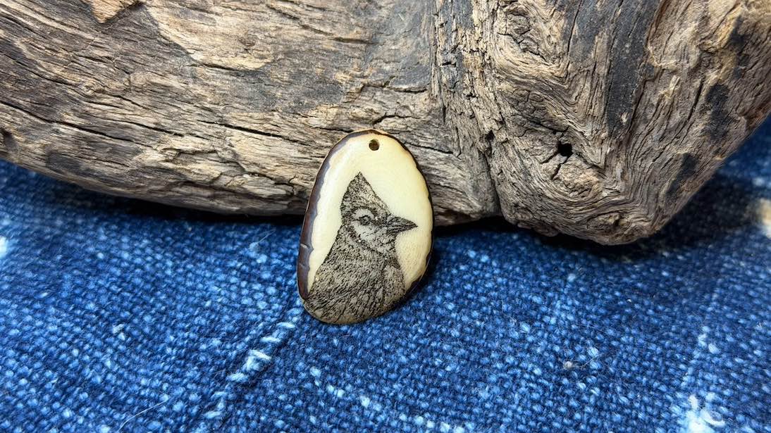 Laser-Etched Tagua Nut (Vegetable Ivory) Pendant by Andrew Thornton