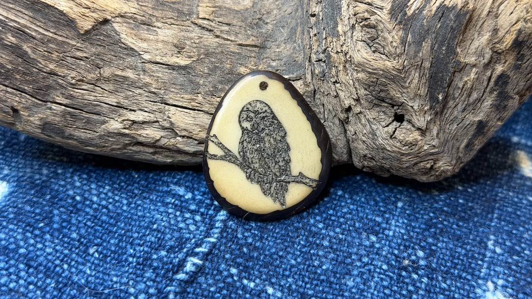 Laser-Etched Tagua Nut (Vegetable Ivory) Pendant by Andrew Thornton