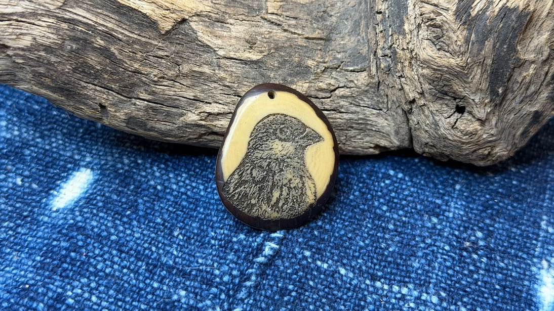 Laser-Etched Tagua Nut (Vegetable Ivory) Pendant by Andrew Thornton