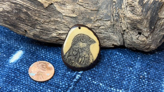 Laser-Etched Tagua Nut (Vegetable Ivory) Pendant by Andrew Thornton