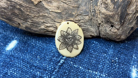Laser-Etched Tagua Nut (Vegetable Ivory) Pendant by Andrew Thornton