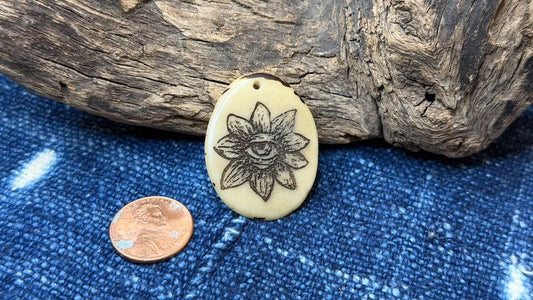 Laser-Etched Tagua Nut (Vegetable Ivory) Pendant by Andrew Thornton