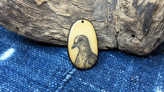 Laser-Etched Tagua Nut (Vegetable Ivory) Pendant by Andrew Thornton