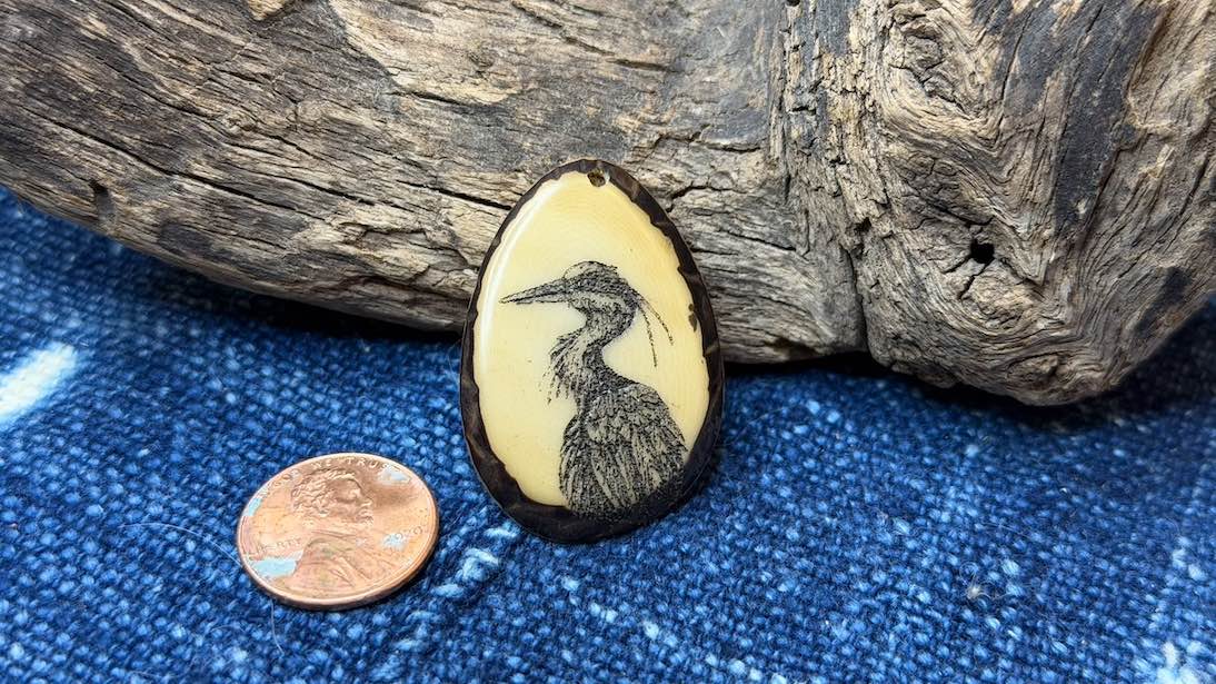 Laser-Etched Tagua Nut (Vegetable Ivory) Pendant by Andrew Thornton