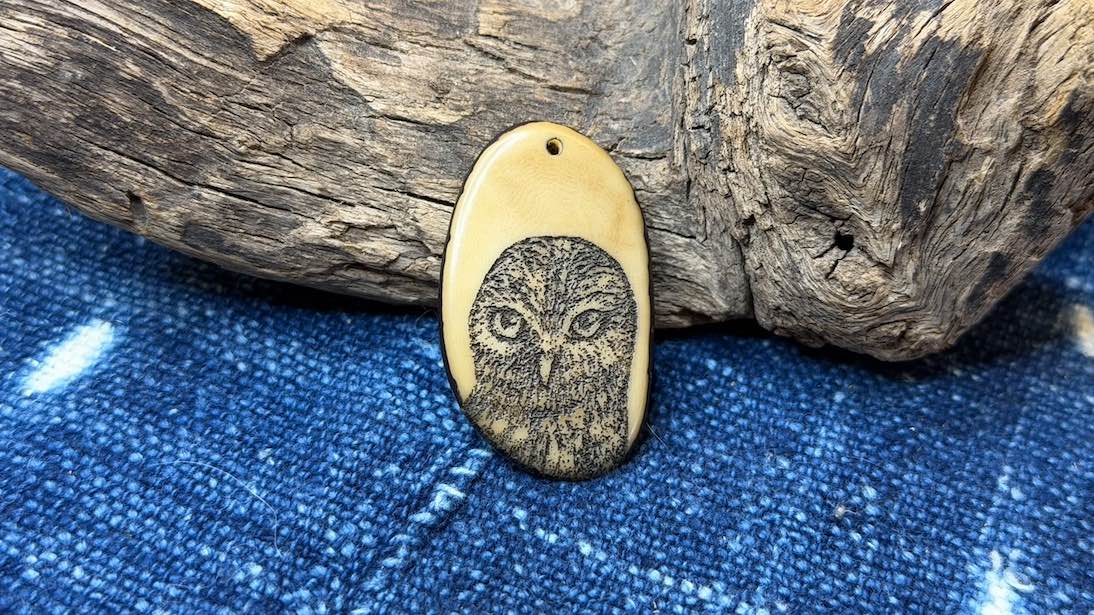 Laser-Etched Tagua Nut (Vegetable Ivory) Pendant by Andrew Thornton