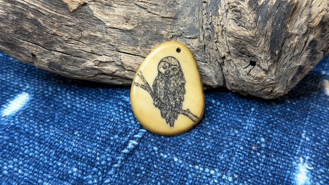 Laser-Etched Tagua Nut (Vegetable Ivory) Pendant by Andrew Thornton