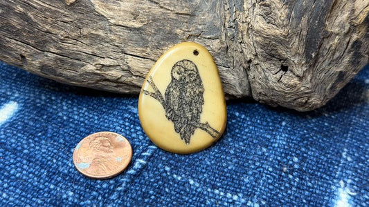 Laser-Etched Tagua Nut (Vegetable Ivory) Pendant by Andrew Thornton
