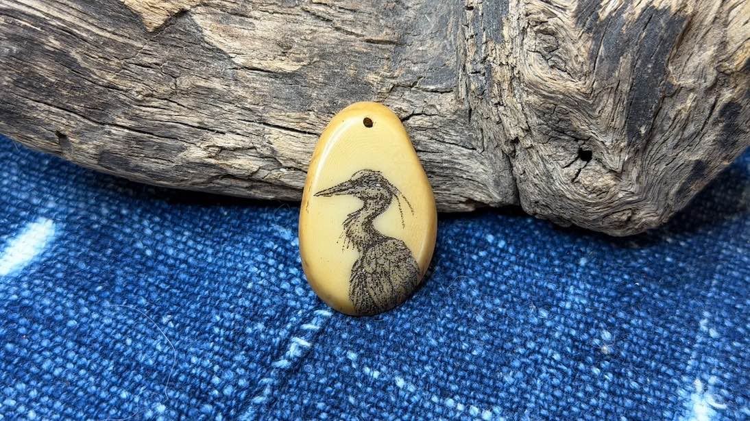 Laser-Etched Tagua Nut (Vegetable Ivory) Pendant by Andrew Thornton