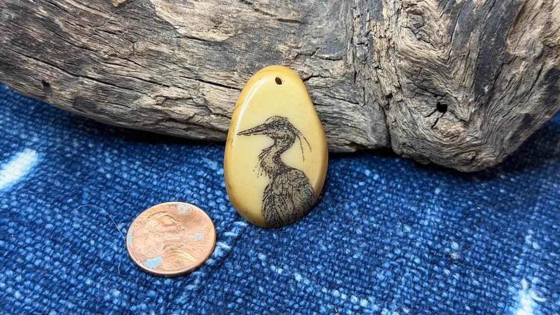 Laser-Etched Tagua Nut (Vegetable Ivory) Pendant by Andrew Thornton