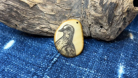 Laser-Etched Tagua Nut (Vegetable Ivory) Pendant by Andrew Thornton