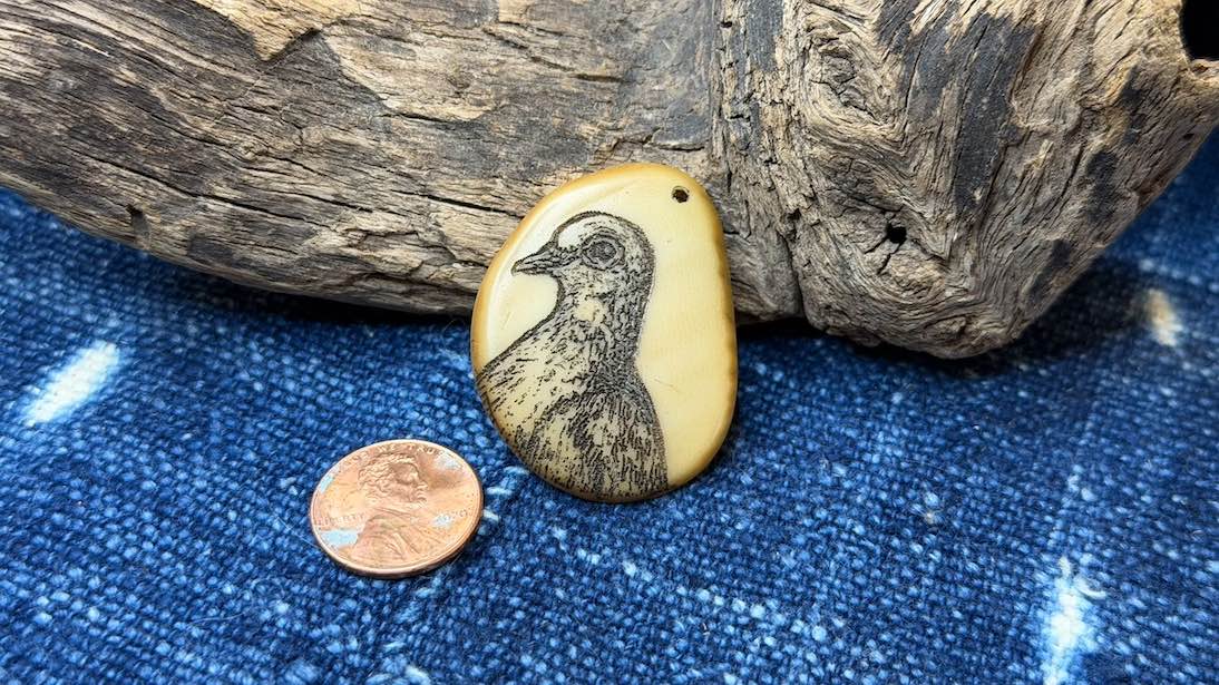Laser-Etched Tagua Nut (Vegetable Ivory) Pendant by Andrew Thornton