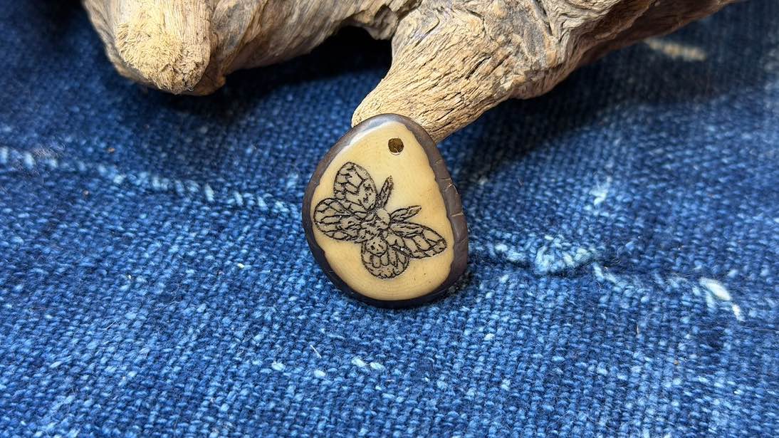 Laser-Etched Tagua Nut (Vegetable Ivory) Pendant by Andrew Thornton