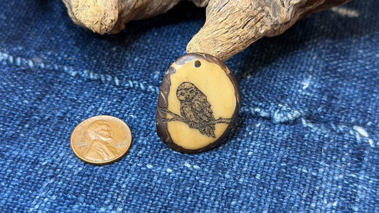 Laser-Etched Tagua Nut (Vegetable Ivory) Pendant by Andrew Thornton