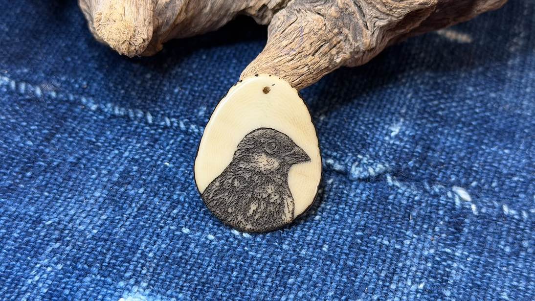 Laser-Etched Tagua Nut (Vegetable Ivory) Pendant by Andrew Thornton