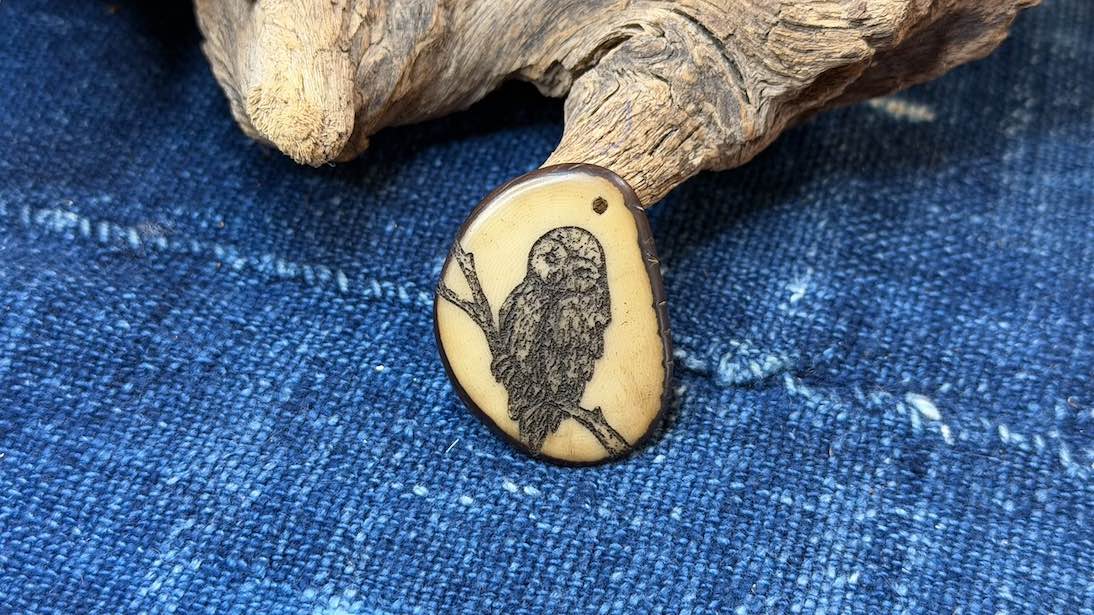 Laser-Etched Tagua Nut (Vegetable Ivory) Pendant by Andrew Thornton