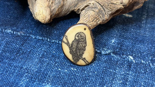 Laser-Etched Tagua Nut (Vegetable Ivory) Pendant by Andrew Thornton