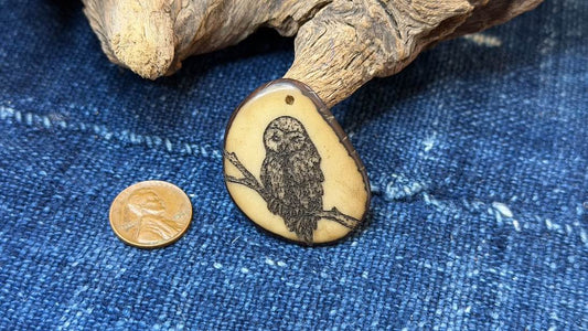 Laser-Etched Tagua Nut (Vegetable Ivory) Pendant by Andrew Thornton