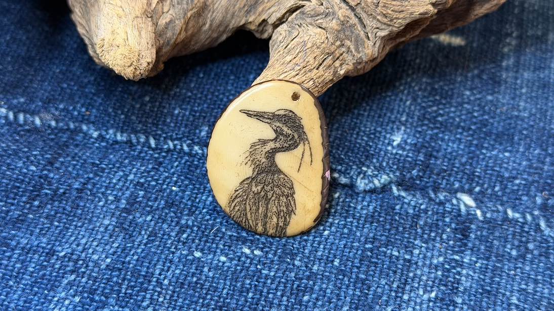 Laser-Etched Tagua Nut (Vegetable Ivory) Pendant by Andrew Thornton