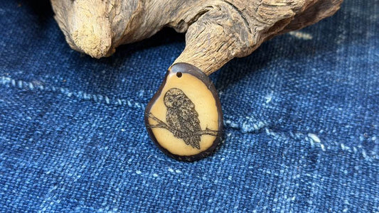 Laser-Etched Tagua Nut (Vegetable Ivory) Pendant by Andrew Thornton