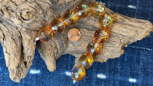 Vintage Czech Glass Bead Strand - Faceted Rounds - 19mm - 8"
